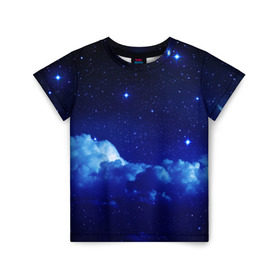 Детская футболка 3D с принтом Звёздное небо в Екатеринбурге, 100% гипоаллергенный полиэфир | прямой крой, круглый вырез горловины, длина до линии бедер, чуть спущенное плечо, ткань немного тянется | Тематика изображения на принте: звезды | луна | месяц | ночь