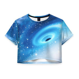 Женская футболка 3D укороченная с принтом Неизведанная галактика в Екатеринбурге, 100% полиэстер | круглая горловина, длина футболки до линии талии, рукава с отворотами | вселенная | галактика | звёзды | камета | космос | метеориты | метеоры | млечный путь | орбита | планеты | солнечная система