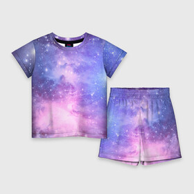 Детский костюм с шортами 3D с принтом Галактика в Екатеринбурге,  |  | вселенная | галактика | звёзды | камета | космос | метеориты | метеоры | млечный путь | орбита | планеты | солнечная система