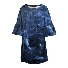 Детское платье 3D с принтом Безмолвный космос в Екатеринбурге, 100% полиэстер | прямой силуэт, чуть расширенный к низу. Круглая горловина, на рукавах — воланы | вселенная | галактика | звёзды | камета | космос | метеориты | метеоры | млечный путь | орбита | планеты | солнечная система
