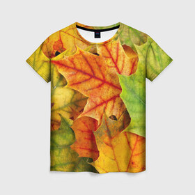 Женская футболка 3D с принтом Краски осени в Екатеринбурге, 100% полиэфир ( синтетическое хлопкоподобное полотно) | прямой крой, круглый вырез горловины, длина до линии бедер | листва | листья | осень