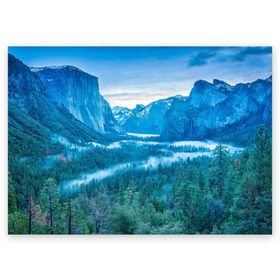 Поздравительная открытка с принтом Горный пейзаж в Екатеринбурге, 100% бумага | плотность бумаги 280 г/м2, матовая, на обратной стороне линовка и место для марки
 | горный хребет | горы | каньон | лес | пейзаж | речка | туман | ущелье