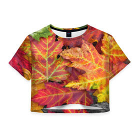 Женская футболка 3D укороченная с принтом Осенняя пора в Екатеринбурге, 100% полиэстер | круглая горловина, длина футболки до линии талии, рукава с отворотами | жёлтый | красный | листва | листья | осень