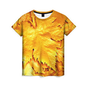 Женская футболка 3D с принтом Золотая осень в Екатеринбурге, 100% полиэфир ( синтетическое хлопкоподобное полотно) | прямой крой, круглый вырез горловины, длина до линии бедер | жёлтый | золотой | клён | красота | листва | листья | наряд | осень | осина | покров | природа