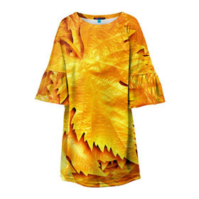 Детское платье 3D с принтом Золотая осень в Екатеринбурге, 100% полиэстер | прямой силуэт, чуть расширенный к низу. Круглая горловина, на рукавах — воланы | жёлтый | золотой | клён | красота | листва | листья | наряд | осень | осина | покров | природа