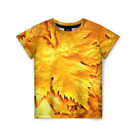 Детская футболка 3D с принтом Золотая осень в Екатеринбурге, 100% гипоаллергенный полиэфир | прямой крой, круглый вырез горловины, длина до линии бедер, чуть спущенное плечо, ткань немного тянется | жёлтый | золотой | клён | красота | листва | листья | наряд | осень | осина | покров | природа