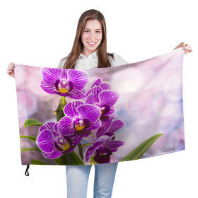Флаг 3D с принтом Божественная орхидея в Екатеринбурге, 100% полиэстер | плотность ткани — 95 г/м2, размер — 67 х 109 см. Принт наносится с одной стороны | 8 марта | букет | весна | красота | куст | лето | орхидея | подарок | сиреневый цвет | цветок | шикарный цветочек