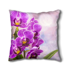 Подушка 3D с принтом Божественная орхидея в Екатеринбурге, наволочка – 100% полиэстер, наполнитель – холлофайбер (легкий наполнитель, не вызывает аллергию). | состоит из подушки и наволочки. Наволочка на молнии, легко снимается для стирки | Тематика изображения на принте: 8 марта | букет | весна | красота | куст | лето | орхидея | подарок | сиреневый цвет | цветок | шикарный цветочек