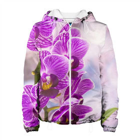 Женская куртка 3D с принтом Божественная орхидея в Екатеринбурге, ткань верха — 100% полиэстер, подклад — флис | прямой крой, подол и капюшон оформлены резинкой с фиксаторами, два кармана без застежек по бокам, один большой потайной карман на груди. Карман на груди застегивается на липучку | 8 марта | букет | весна | красота | куст | лето | орхидея | подарок | сиреневый цвет | цветок | шикарный цветочек