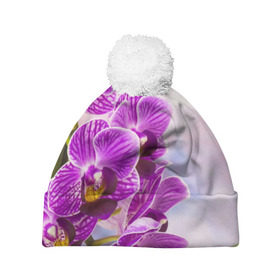 Шапка 3D c помпоном с принтом Божественная орхидея в Екатеринбурге, 100% полиэстер | универсальный размер, печать по всей поверхности изделия | 8 марта | букет | весна | красота | куст | лето | орхидея | подарок | сиреневый цвет | цветок | шикарный цветочек