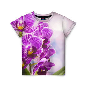 Детская футболка 3D с принтом Божественная орхидея в Екатеринбурге, 100% гипоаллергенный полиэфир | прямой крой, круглый вырез горловины, длина до линии бедер, чуть спущенное плечо, ткань немного тянется | 8 марта | букет | весна | красота | куст | лето | орхидея | подарок | сиреневый цвет | цветок | шикарный цветочек