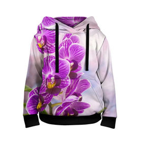 Детская толстовка 3D с принтом Божественная орхидея в Екатеринбурге, 100% полиэстер | двухслойный капюшон со шнурком для регулировки, мягкие манжеты на рукавах и по низу толстовки, спереди карман-кенгуру с мягким внутренним слоем | 8 марта | букет | весна | красота | куст | лето | орхидея | подарок | сиреневый цвет | цветок | шикарный цветочек