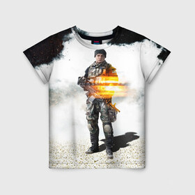 Детская футболка 3D с принтом Battlefield 4 Soldier в Екатеринбурге, 100% гипоаллергенный полиэфир | прямой крой, круглый вырез горловины, длина до линии бедер, чуть спущенное плечо, ткань немного тянется | Тематика изображения на принте: art | battlefield