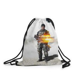 Рюкзак-мешок 3D с принтом Battlefield 4 Soldier в Екатеринбурге, 100% полиэстер | плотность ткани — 200 г/м2, размер — 35 х 45 см; лямки — толстые шнурки, застежка на шнуровке, без карманов и подкладки | art | battlefield