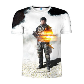 Мужская футболка 3D спортивная с принтом Battlefield 4 Soldier в Екатеринбурге, 100% полиэстер с улучшенными характеристиками | приталенный силуэт, круглая горловина, широкие плечи, сужается к линии бедра | art | battlefield