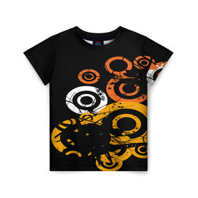 Детская футболка 3D с принтом Арт круги в Екатеринбурге, 100% гипоаллергенный полиэфир | прямой крой, круглый вырез горловины, длина до линии бедер, чуть спущенное плечо, ткань немного тянется | белый | жёлтый | круги | оранжевый | узоры | цвета | чёрный