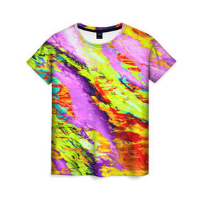 Женская футболка 3D с принтом Акварельные краски в Екатеринбурге, 100% полиэфир ( синтетическое хлопкоподобное полотно) | прямой крой, круглый вырез горловины, длина до линии бедер | Тематика изображения на принте: абстракция | абстракция красок | краска | цветные
