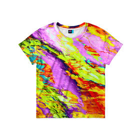 Детская футболка 3D с принтом Акварельные краски в Екатеринбурге, 100% гипоаллергенный полиэфир | прямой крой, круглый вырез горловины, длина до линии бедер, чуть спущенное плечо, ткань немного тянется | Тематика изображения на принте: абстракция | абстракция красок | краска | цветные