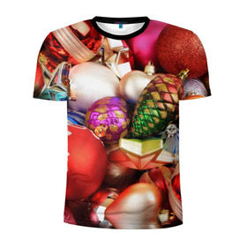 Мужская футболка 3D спортивная с принтом Новогодние игрушки в Екатеринбурге, 100% полиэстер с улучшенными характеристиками | приталенный силуэт, круглая горловина, широкие плечи, сужается к линии бедра | новогодний | рождество | шарики