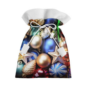 Подарочный 3D мешок с принтом Игрушки на ёлку в Екатеринбурге, 100% полиэстер | Размер: 29*39 см | Тематика изображения на принте: новогодний | рождество | шарики