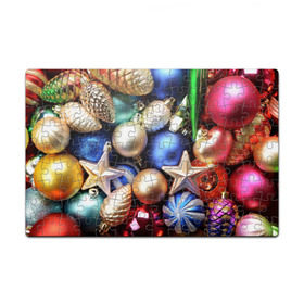 Пазл магнитный 126 элементов с принтом Игрушки на ёлку в Екатеринбурге, полимерный материал с магнитным слоем | 126 деталей, размер изделия —  180*270 мм | новогодний | рождество | шарики
