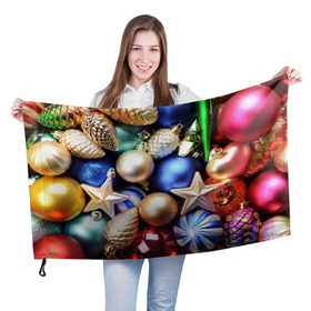 Флаг 3D с принтом Игрушки на ёлку в Екатеринбурге, 100% полиэстер | плотность ткани — 95 г/м2, размер — 67 х 109 см. Принт наносится с одной стороны | новогодний | рождество | шарики