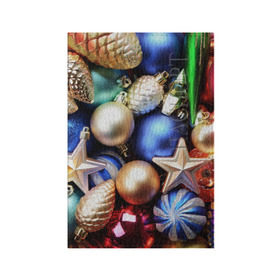 Обложка для паспорта матовая кожа с принтом Игрушки на ёлку в Екатеринбурге, натуральная матовая кожа | размер 19,3 х 13,7 см; прозрачные пластиковые крепления | новогодний | рождество | шарики