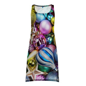 Платье-майка 3D с принтом Новый год в Екатеринбурге, 100% полиэстер | полуприлегающий силуэт, широкие бретели, круглый вырез горловины, удлиненный подол сзади. | елочные | игрушки | новогодний | разноцветный | рождество | украшения