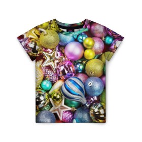 Детская футболка 3D с принтом Новый год в Екатеринбурге, 100% гипоаллергенный полиэфир | прямой крой, круглый вырез горловины, длина до линии бедер, чуть спущенное плечо, ткань немного тянется | елочные | игрушки | новогодний | разноцветный | рождество | украшения