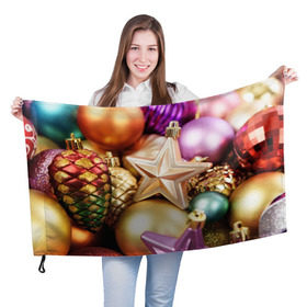 Флаг 3D с принтом Игрушки с ёлки в Екатеринбурге, 100% полиэстер | плотность ткани — 95 г/м2, размер — 67 х 109 см. Принт наносится с одной стороны | новогодний | рождество | шарики