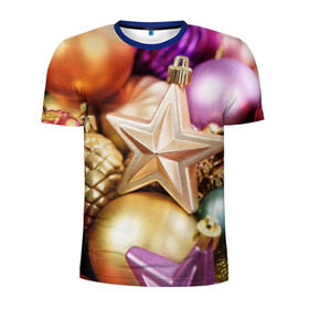 Мужская футболка 3D спортивная с принтом Игрушки с ёлки в Екатеринбурге, 100% полиэстер с улучшенными характеристиками | приталенный силуэт, круглая горловина, широкие плечи, сужается к линии бедра | новогодний | рождество | шарики