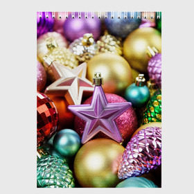 Скетчбук с принтом Новогодние игрушки в Екатеринбурге, 100% бумага
 | 48 листов, плотность листов — 100 г/м2, плотность картонной обложки — 250 г/м2. Листы скреплены сверху удобной пружинной спиралью | новогодний | рождество | шарики