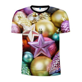 Мужская футболка 3D спортивная с принтом Новогодние игрушки в Екатеринбурге, 100% полиэстер с улучшенными характеристиками | приталенный силуэт, круглая горловина, широкие плечи, сужается к линии бедра | новогодний | рождество | шарики