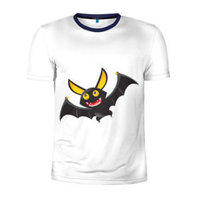Мужская футболка 3D спортивная с принтом Весёлая летучая мышка в Екатеринбурге, 100% полиэстер с улучшенными характеристиками | приталенный силуэт, круглая горловина, широкие плечи, сужается к линии бедра | Тематика изображения на принте: вампир | мультяшная | мышь | чёрный