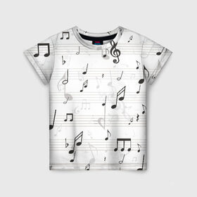 Детская футболка 3D с принтом ноты в Екатеринбурге, 100% гипоаллергенный полиэфир | прямой крой, круглый вырез горловины, длина до линии бедер, чуть спущенное плечо, ткань немного тянется | Тематика изображения на принте: музыка | ноты | струны