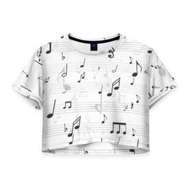 Женская футболка 3D укороченная с принтом ноты в Екатеринбурге, 100% полиэстер | круглая горловина, длина футболки до линии талии, рукава с отворотами | музыка | ноты | струны