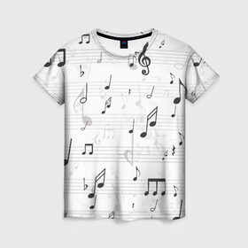 Женская футболка 3D с принтом ноты в Екатеринбурге, 100% полиэфир ( синтетическое хлопкоподобное полотно) | прямой крой, круглый вырез горловины, длина до линии бедер | музыка | ноты | струны