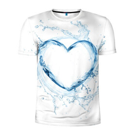 Мужская футболка 3D спортивная с принтом Водяное сердце в Екатеринбурге, 100% полиэстер с улучшенными характеристиками | приталенный силуэт, круглая горловина, широкие плечи, сужается к линии бедра | Тематика изображения на принте: брызги | вода | жидкость | капли | кольцо | круг | сердце | синий
