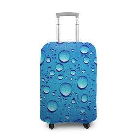 Чехол для чемодана 3D с принтом Капли воды в Екатеринбурге, 86% полиэфир, 14% спандекс | двустороннее нанесение принта, прорези для ручек и колес | вода | дождь | жидкость | капли | конденсат | роса | синий фон