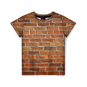 Детская футболка 3D с принтом Кирпичи в Екатеринбурге, 100% гипоаллергенный полиэфир | прямой крой, круглый вырез горловины, длина до линии бедер, чуть спущенное плечо, ткань немного тянется | бетон | камень | кирпич | мощь | стена | строительство | стройка | цемент