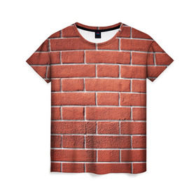 Женская футболка 3D с принтом Красный кирпич в Екатеринбурге, 100% полиэфир ( синтетическое хлопкоподобное полотно) | прямой крой, круглый вырез горловины, длина до линии бедер | бетон | камень | кирпич | мощь | стена | строительство | стройка | цемент