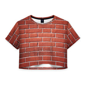 Женская футболка 3D укороченная с принтом Красный кирпич в Екатеринбурге, 100% полиэстер | круглая горловина, длина футболки до линии талии, рукава с отворотами | бетон | камень | кирпич | мощь | стена | строительство | стройка | цемент