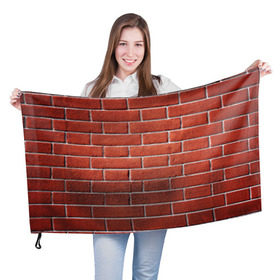Флаг 3D с принтом Красный кирпич в Екатеринбурге, 100% полиэстер | плотность ткани — 95 г/м2, размер — 67 х 109 см. Принт наносится с одной стороны | бетон | камень | кирпич | мощь | стена | строительство | стройка | цемент