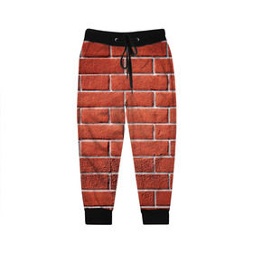 Детские брюки 3D с принтом Красный кирпич в Екатеринбурге, 100% полиэстер | манжеты по низу, эластичный пояс регулируется шнурком, по бокам два кармана без застежек, внутренняя часть кармана из мелкой сетки | бетон | камень | кирпич | мощь | стена | строительство | стройка | цемент