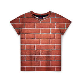 Детская футболка 3D с принтом Красный кирпич в Екатеринбурге, 100% гипоаллергенный полиэфир | прямой крой, круглый вырез горловины, длина до линии бедер, чуть спущенное плечо, ткань немного тянется | Тематика изображения на принте: бетон | камень | кирпич | мощь | стена | строительство | стройка | цемент