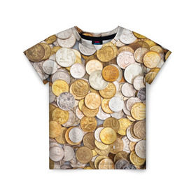 Детская футболка 3D с принтом Российские монетки в Екатеринбурге, 100% гипоаллергенный полиэфир | прямой крой, круглый вырез горловины, длина до линии бедер, чуть спущенное плечо, ткань немного тянется | Тематика изображения на принте: money | валюта | деньги | копейка | лавэ | мелочёвка | мелочь | монетки | монеты | россия | рубль | филки