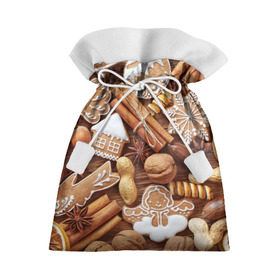 Подарочный 3D мешок с принтом Новогодние вкусняшки в Екатеринбурге, 100% полиэстер | Размер: 29*39 см | вкусняшки | конфеты | лакомство | леденцы | новый год | обжора | объедение | орешки | печенки | праздник | сладкоежка | сладости