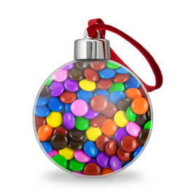 Ёлочный шар с принтом Цветные конфетки в Екатеринбурге, Пластик | Диаметр: 77 мм | вкусняшки | драже | конфеты | лакомство | сладости | шоколад