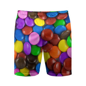 Мужские шорты 3D спортивные с принтом Цветные конфетки в Екатеринбурге,  |  | вкусняшки | драже | конфеты | лакомство | сладости | шоколад