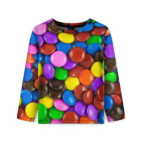 Детский лонгслив 3D с принтом Цветные конфетки в Екатеринбурге, 100% полиэстер | длинные рукава, круглый вырез горловины, полуприлегающий силуэт
 | вкусняшки | драже | конфеты | лакомство | сладости | шоколад